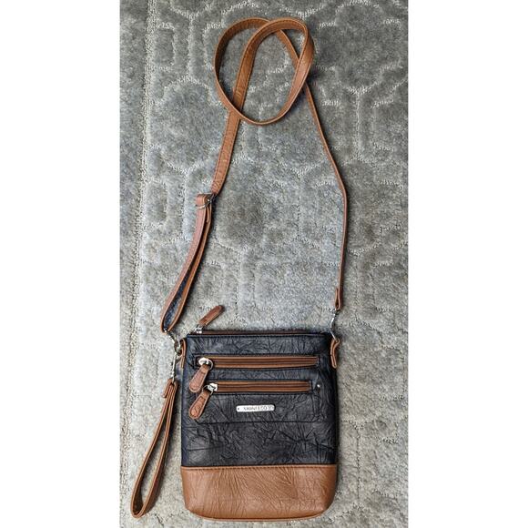 Stone & Co Black & Brown PVC Leather Crossbody Purse Adjustable Strap Bag travel - Picture 1 of 16